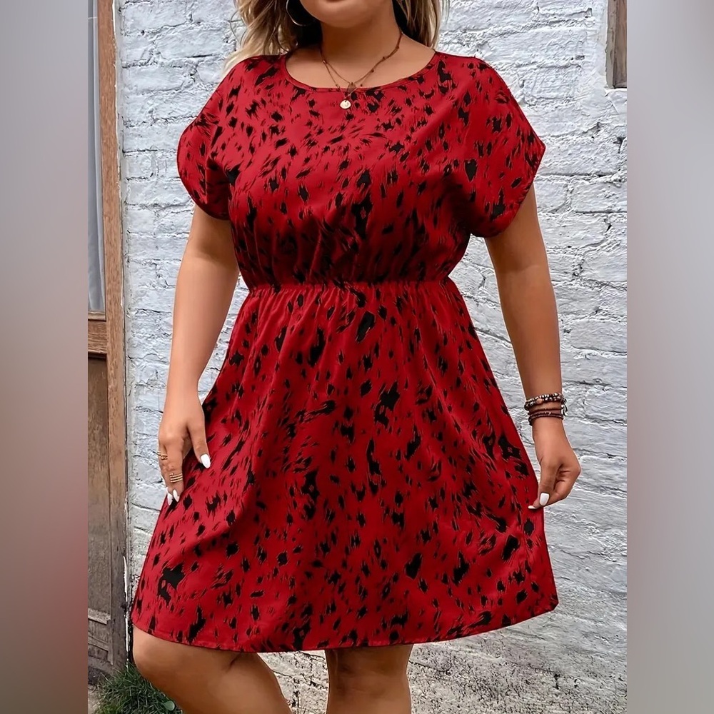 Women’s Red and Black Leopard Shein Dress Size 1XL